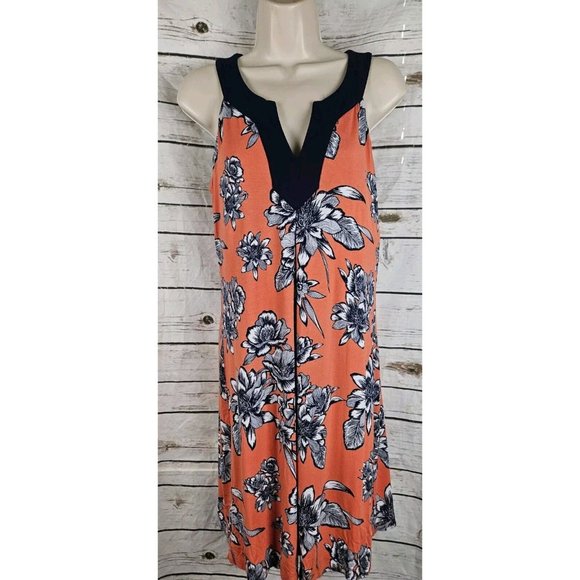 Tommy Bahama Orange Floral Knit Dress M Sleeveless Viscose Blend Tropical - Picture 1 of 5